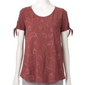 Sonoma Burnt Orange Embroidered Tee w/ Tie Sleeves